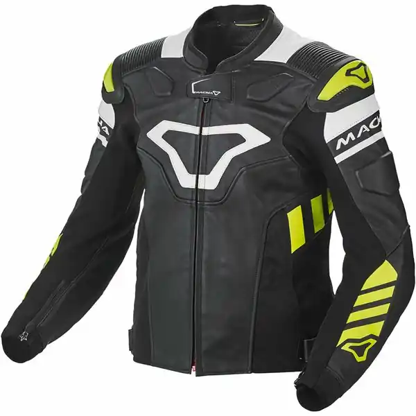 Bestseller Geaca de piele sport/touring MACNA TRACKTIX (produs cu defect estetic) 54 Negru/Alb/Galben Fluo