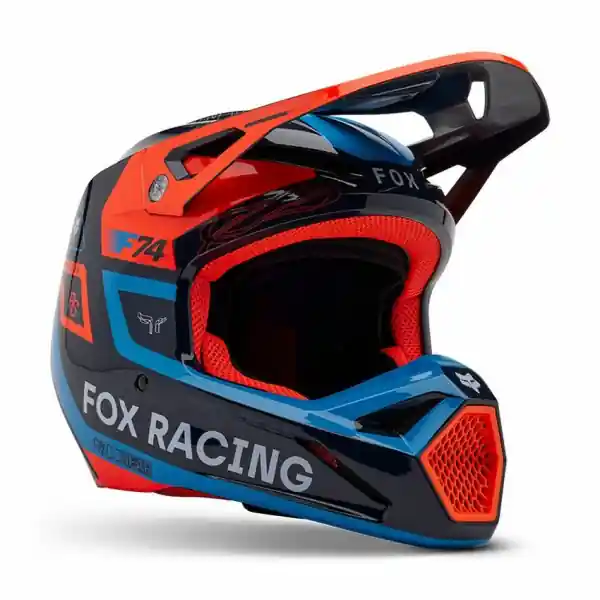 Ofertă limitată Casca Copii FOX V1 Race Spec Black/Blue/Orange