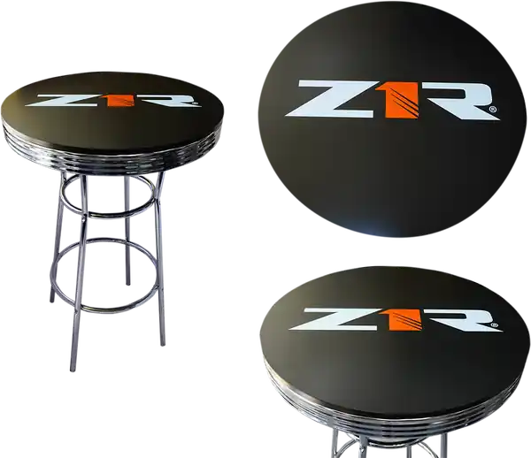 Round Pub Table Black, Red, White, Chrome Plated Ofertă limitată