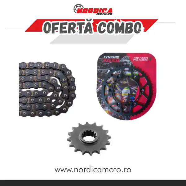 Ultima șansă Pinion spate KTM/HUSABERG/HUSQVARNA Enduro Expert otel ultra light + Lant transmisie CZ 520 ORM O-Ring 116 zale + Pinion fata KTM/HUSABERG/HUSQVARNA/BETA Enduro Expert