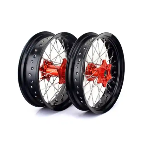 Ultima șansă Set roti Supermoto KTM/Husqvarna 17"x3.50 ax 22mm/17"x5.00 ax 20mm orange hub Enduro Expert SRS1717OREE